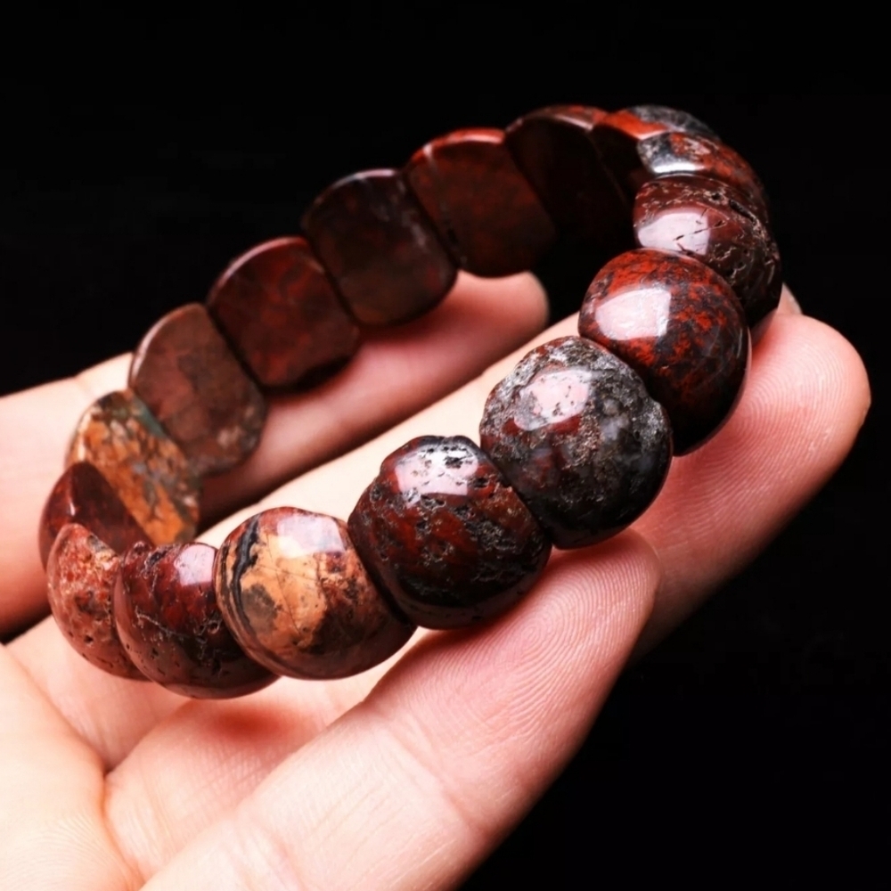 16x8x13mm Natural Cinnabar Bloodstone Quartz Crystal Bangle Bracelet Handmade - Picture 4 of 10